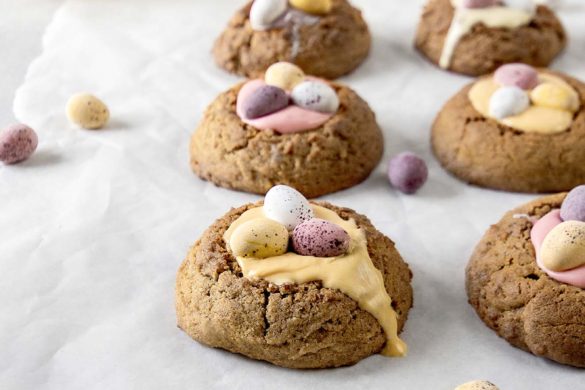 almond mini eggs thumbrint cookies